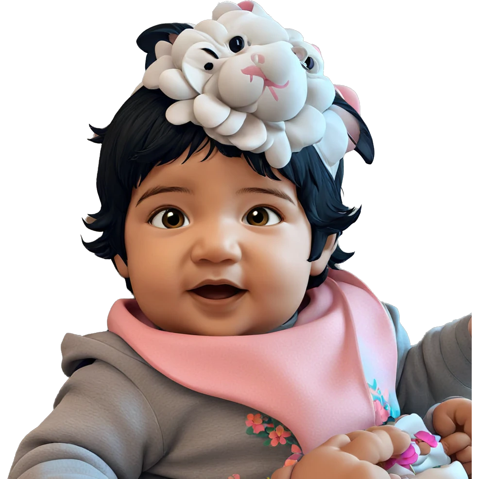 baby girl with cat and flower emoji