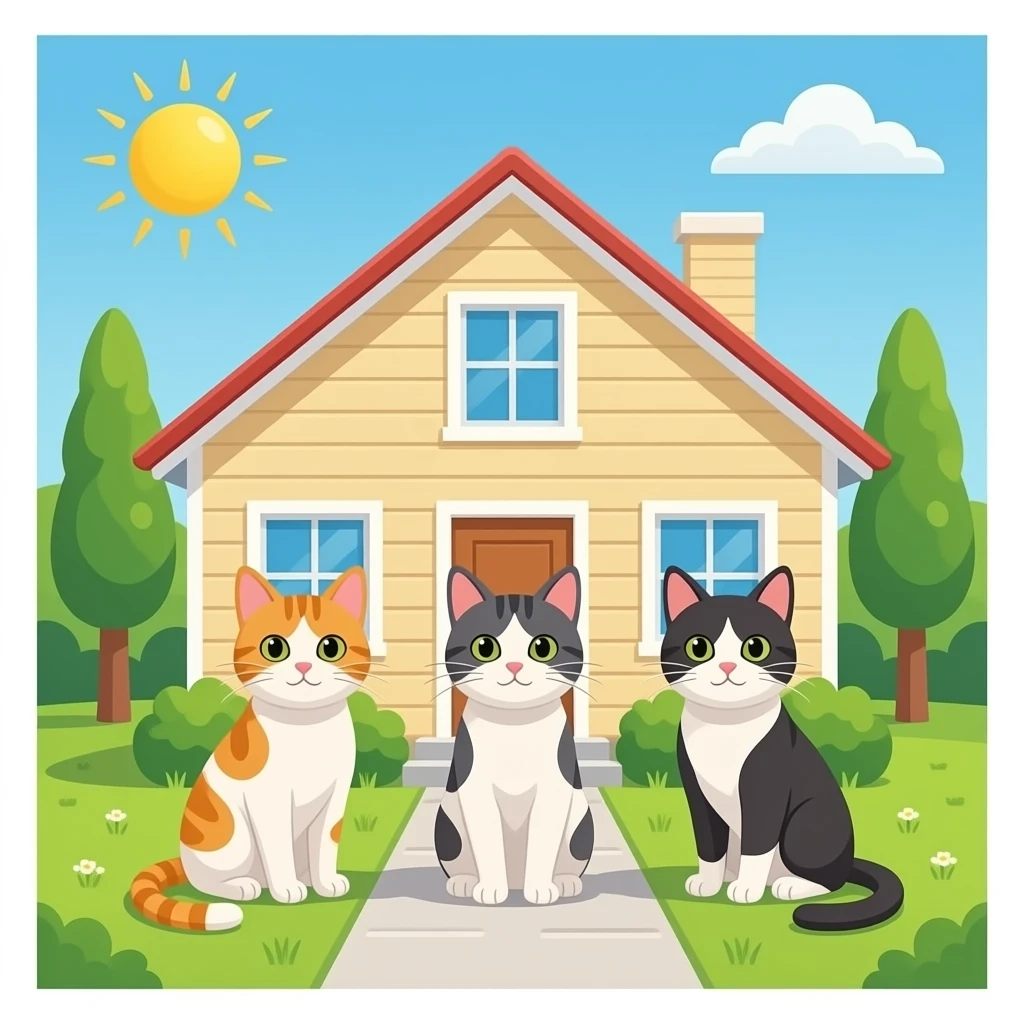 3 cats in front of their new house emoji
