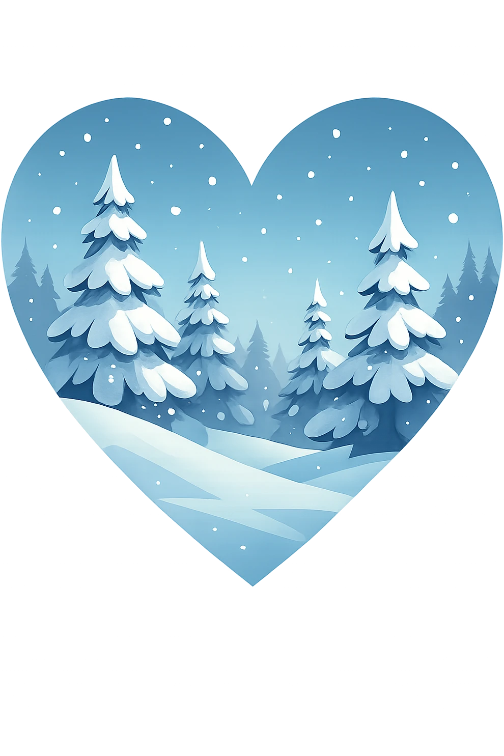 heart with a snowy winter landscape theme, clean digital illustration emoji