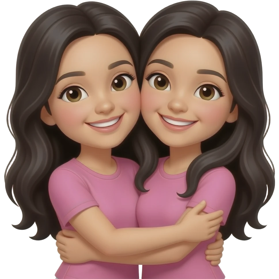 Black long hair sisters smiling wearing pink hugging emoji