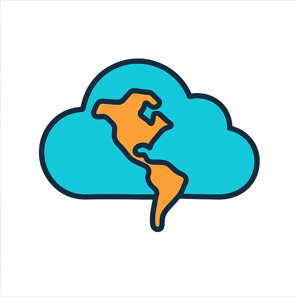 cloud with the outline of North and South America inside, icon style, modern and flat emoji