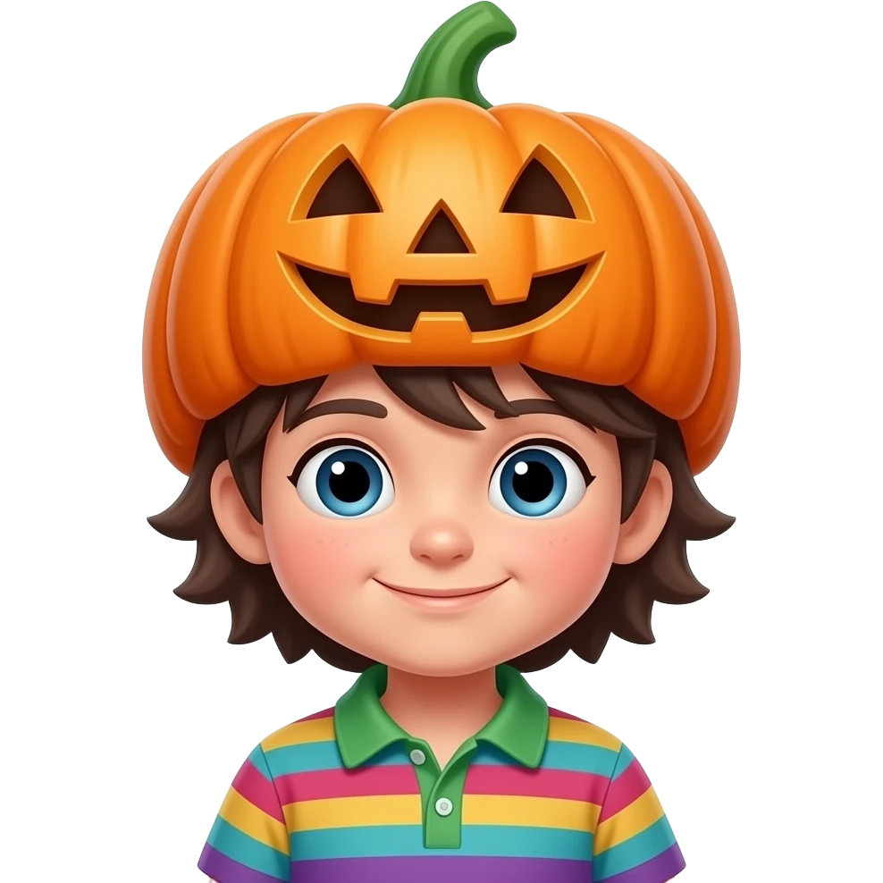 kid in colourful cloths wearing a pumpkin hat emoji