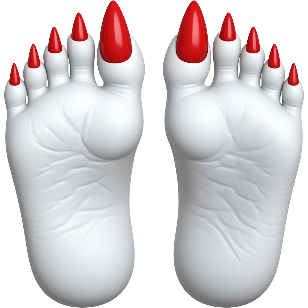 White rinkly feet with red long toenails emoji