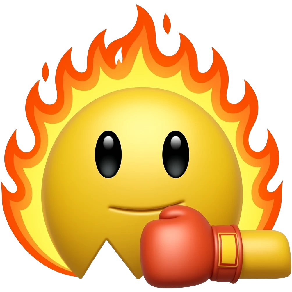 Pac-Man with flames and an arm with boxing glove emoji