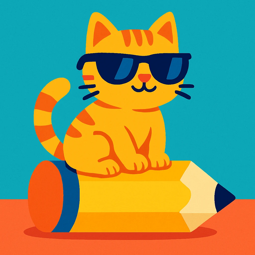 A big pencil with a kitten in sunglasses emoji