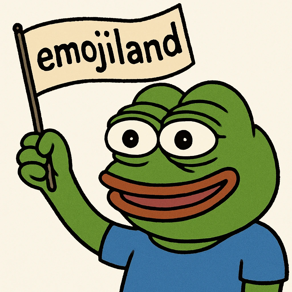happy runner waving a flag that says 'emojiland' emoji