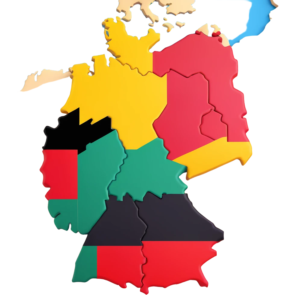3D illustration of Germany's map with the German flag colors clearly visible and vibrant on the terrain emoji