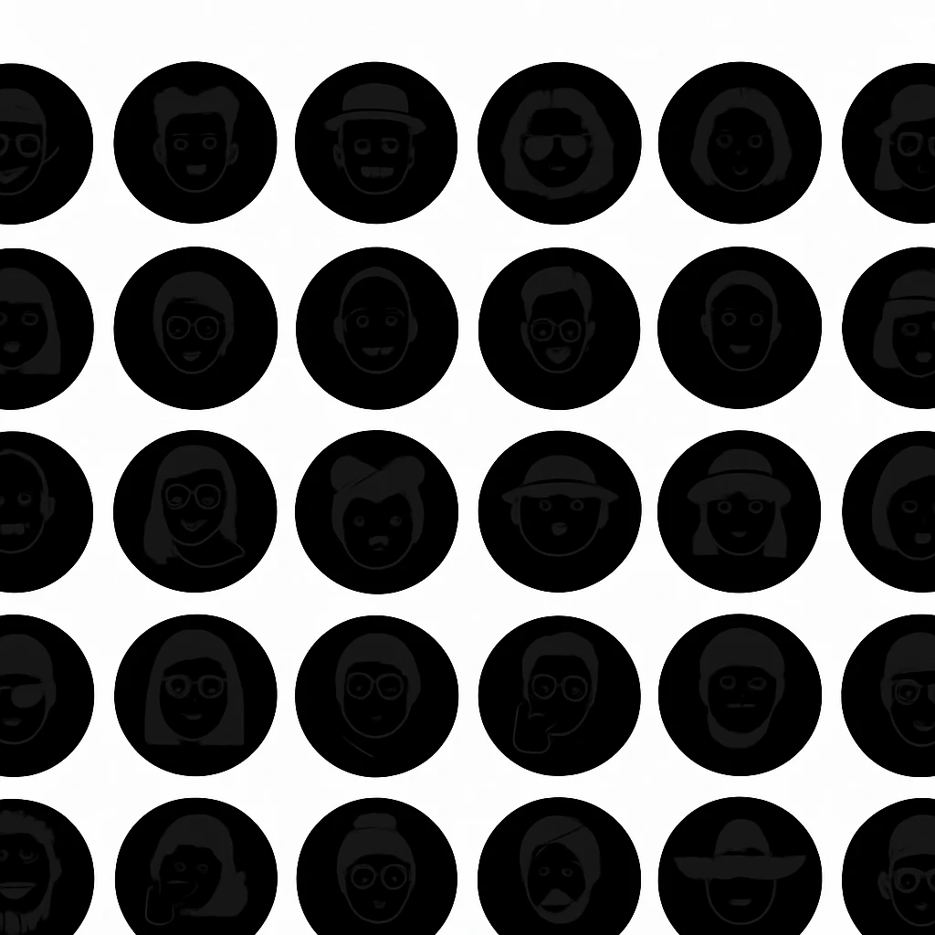 Redesign memoji into black matte monochrome avatars, leaving only the silhouettes of the sculptures. White Background emoji