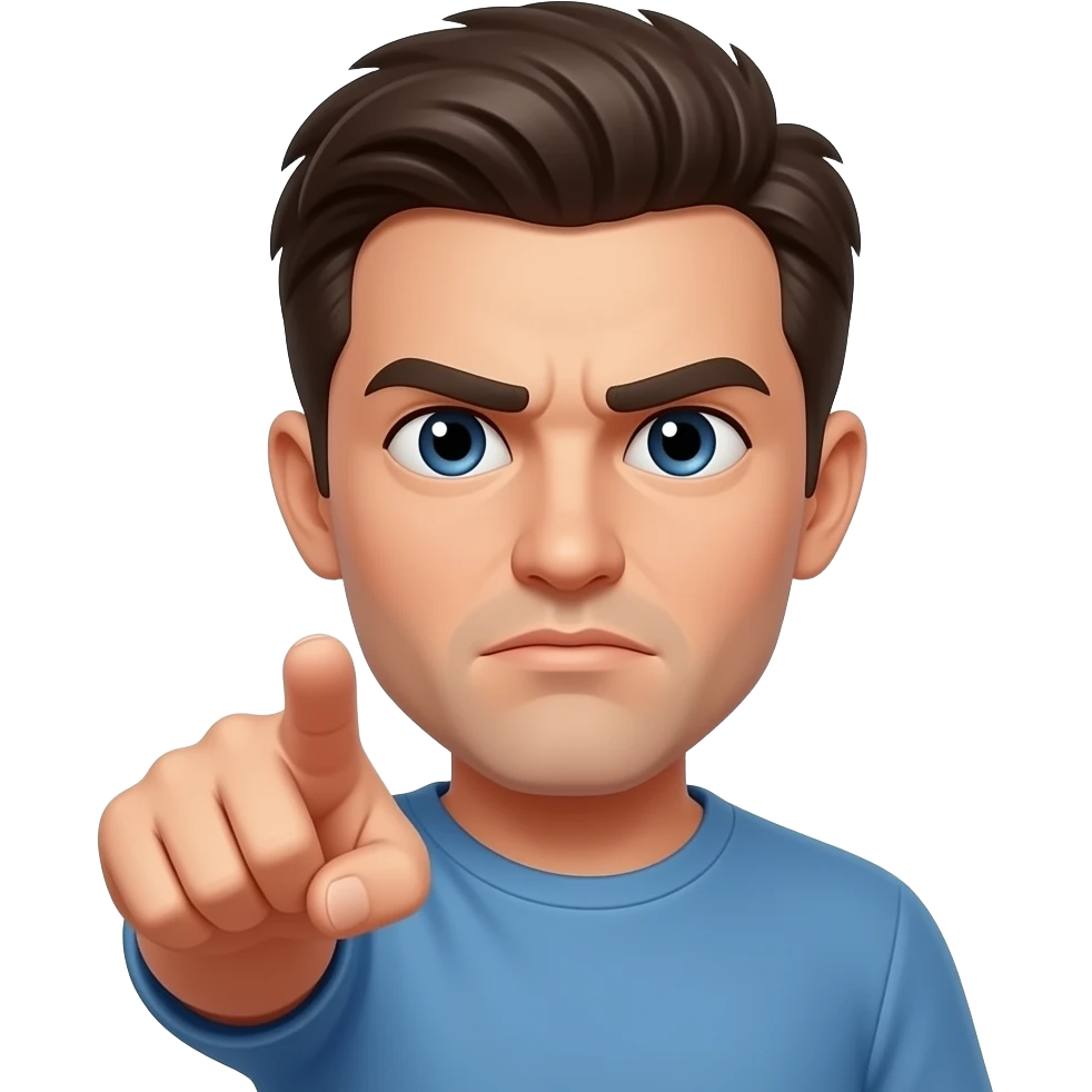 dedo señalando a la camara con cara seria emoji