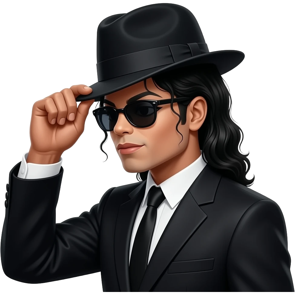 Michael jackson with his hand on his hat wearing shades side profile black suit emoji