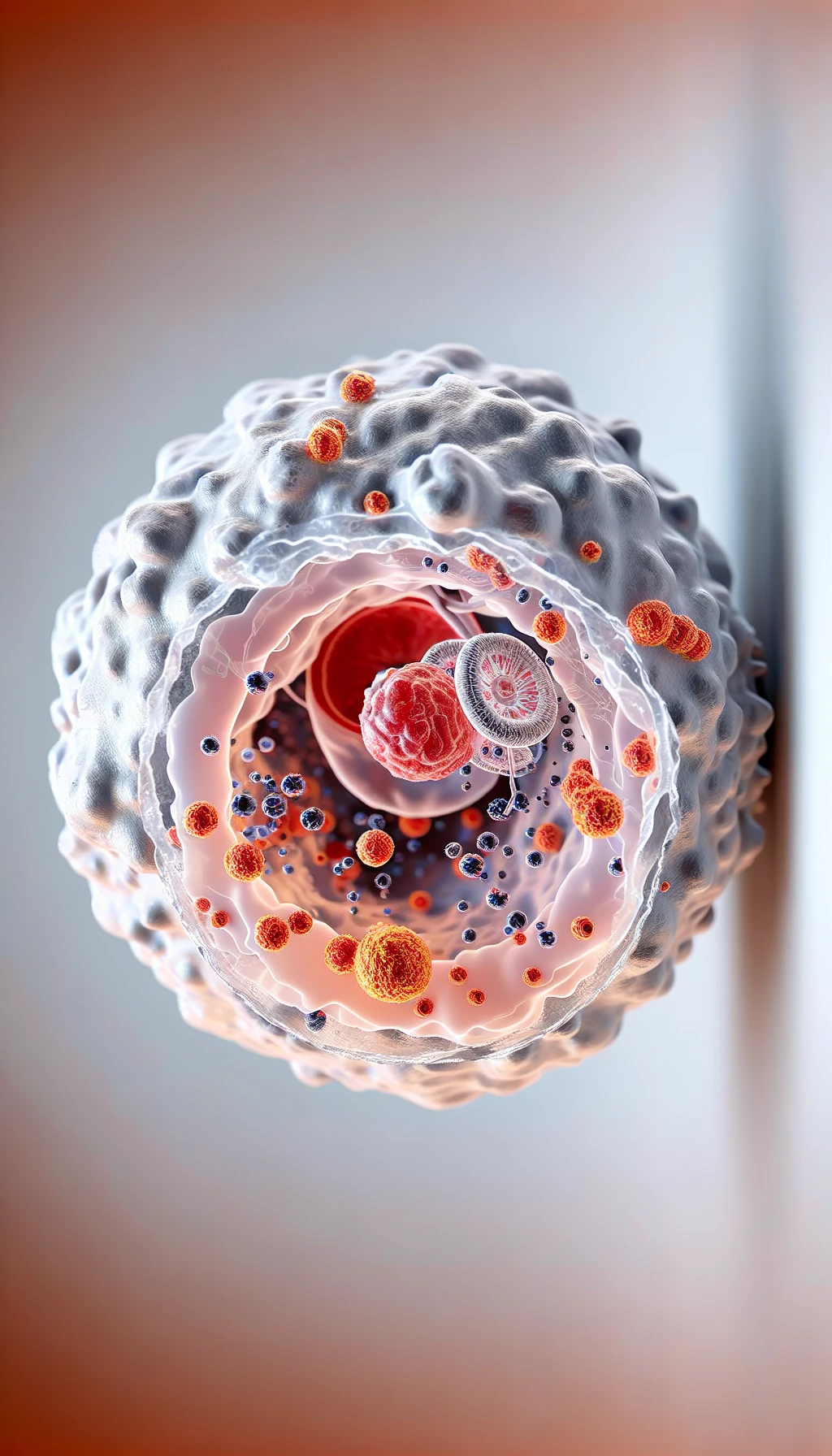corpo umano anatomico con batteri come la candida nell'utero, sfondo neutro chiaro, iperrealistico 4k emoji