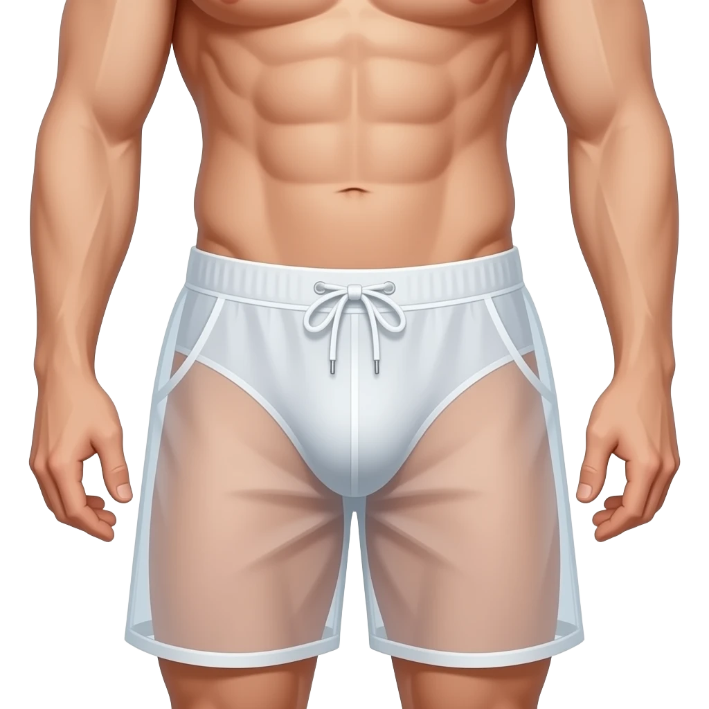 Men in see through shorts showing private part emoji