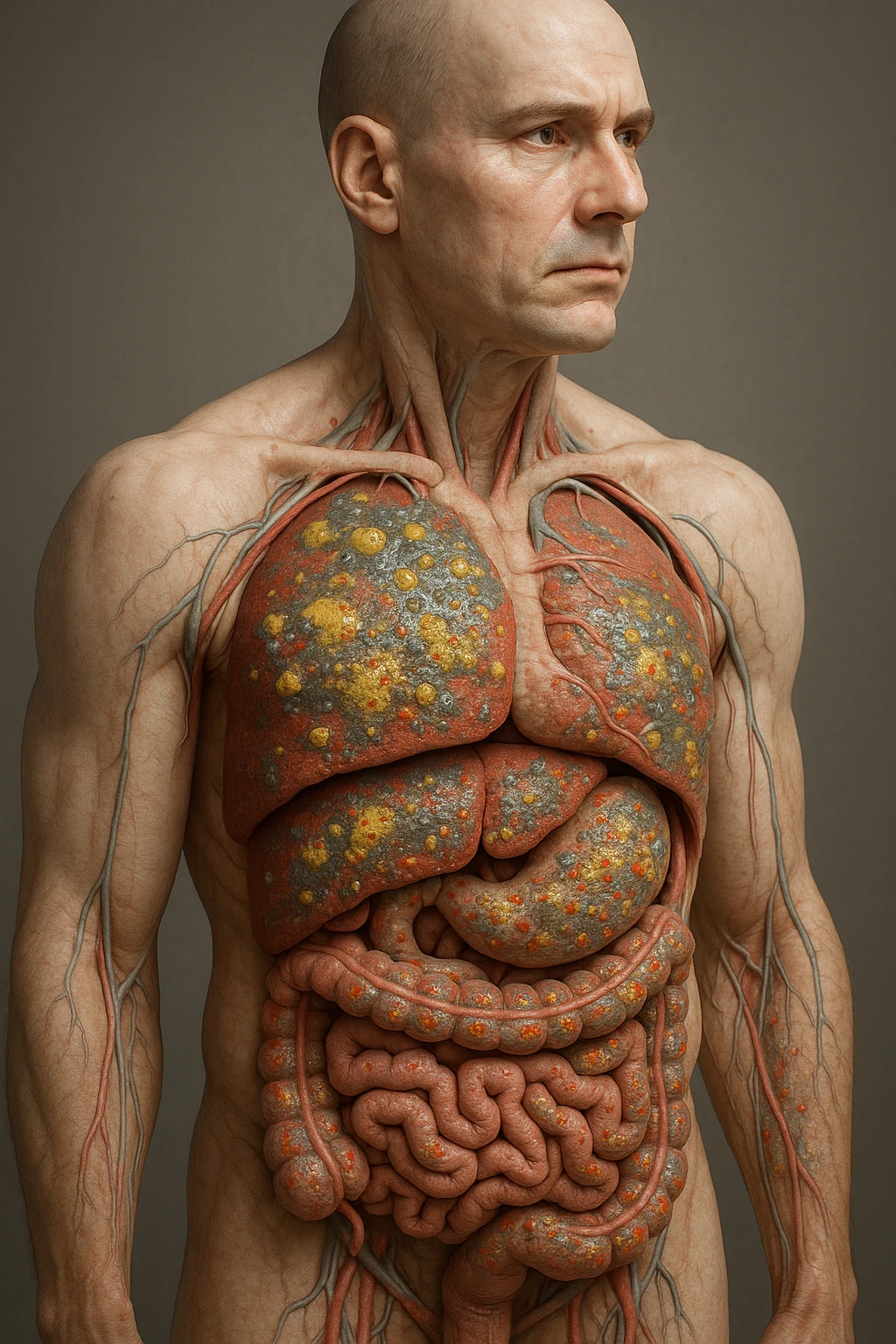 fegato e intestino intossicato da metalli pesanti su un corpo umano in 3D emoji