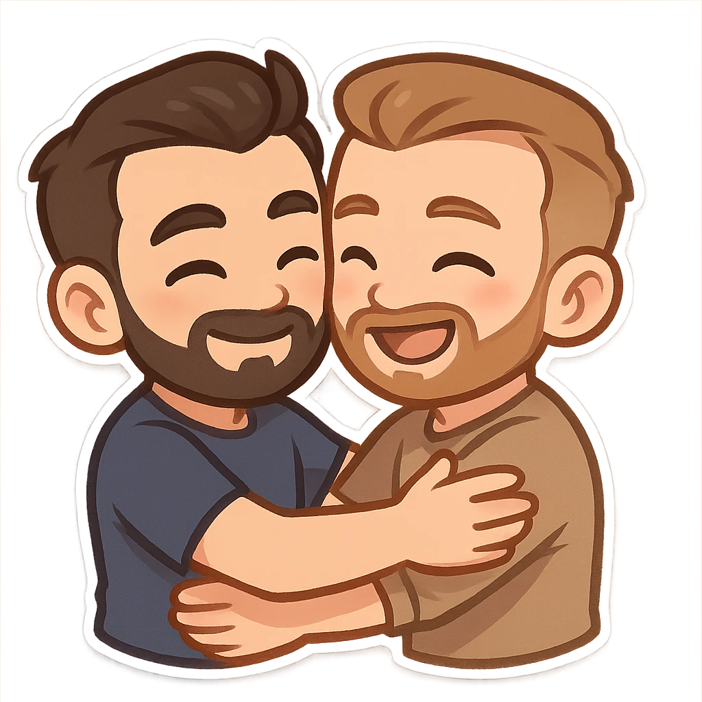 two masculine men doing 'bro hug', modern and expressive, suitable for Discord emoji emoji