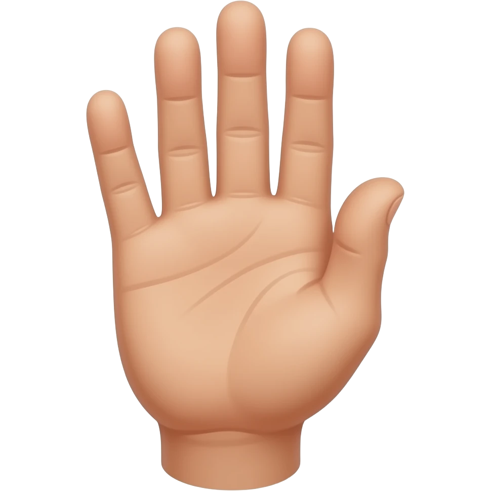 Close-up of a single human hand showing exactly three fingers: index, middle, and ring fingers up. The thumb and pinky (little finger) are curled completely down. Palm facing forward. Cartoon style. emoji