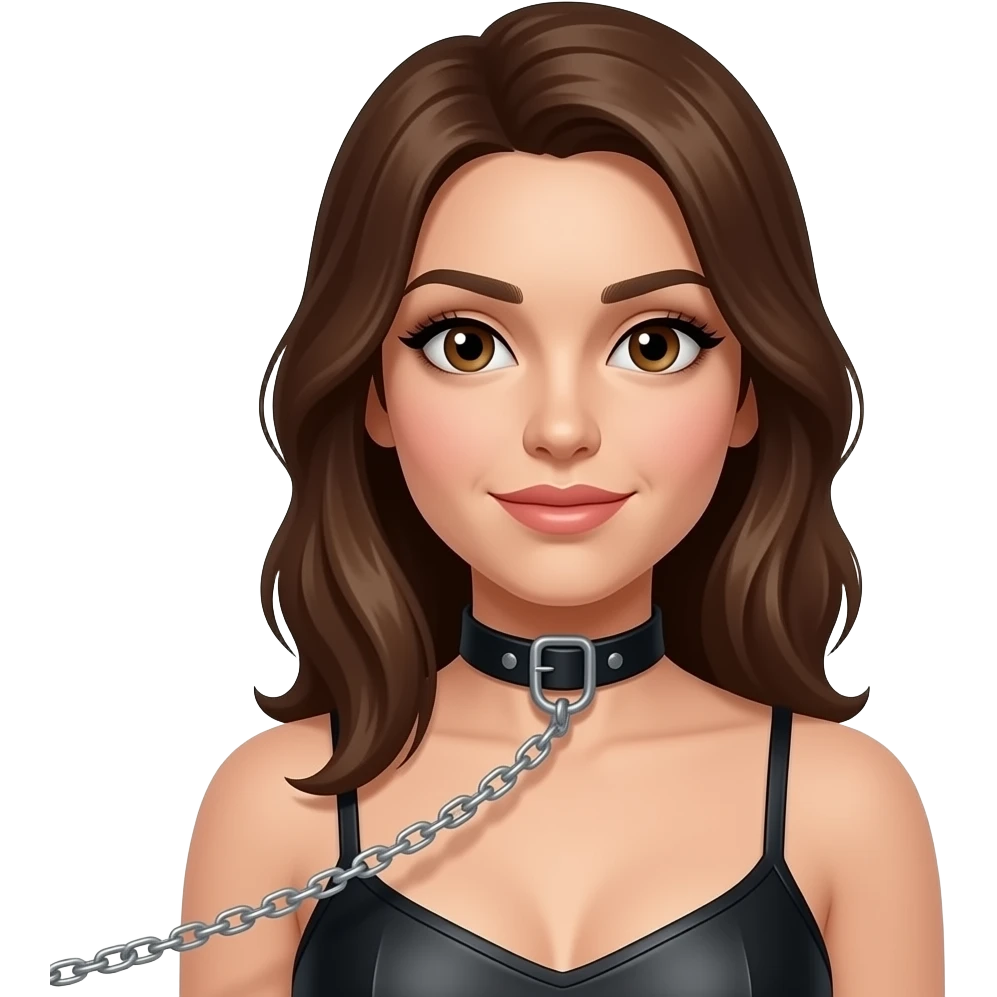 A nude Brunette Woman wearing collar and leash emoji