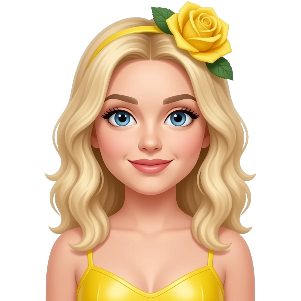 Sabrina carpenter blonde hair performing in a bright yellow silicon bodysuit with a rose at the top of it emoji