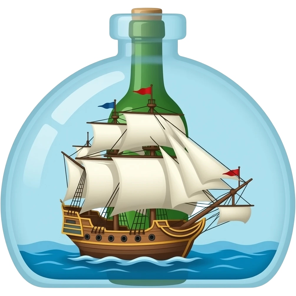 ship inside green wine bottle emoji