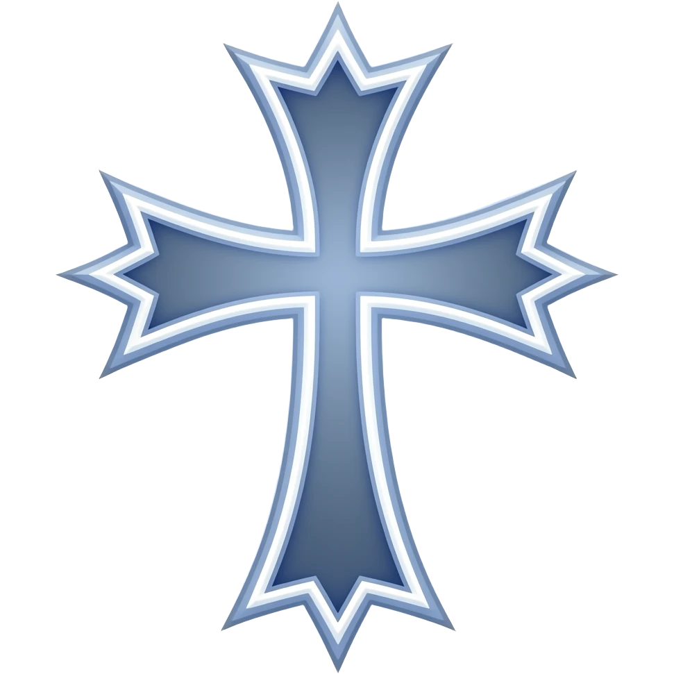 Periwinkle thin christian cross edgy design with neon white border emoji