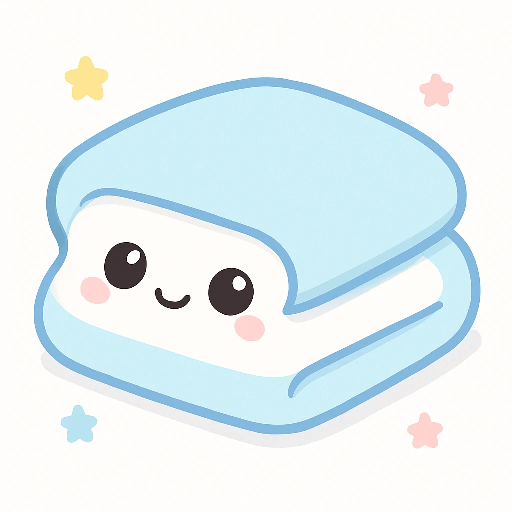 a folded pastel blue and white blanket, fluffy and inviting, kawaii pastel style emoji