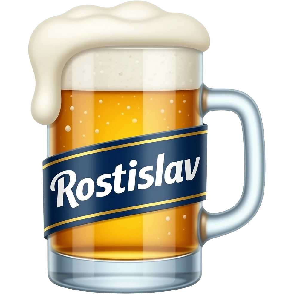 A cap with the inscription Rostislav is wrapped around a glass of beer emoji