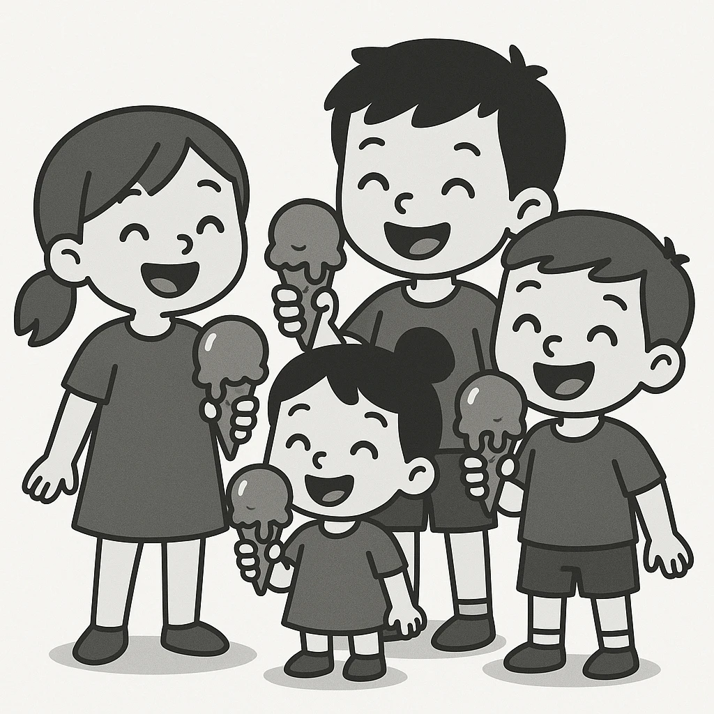 happy children with melting ice cream cones emoji