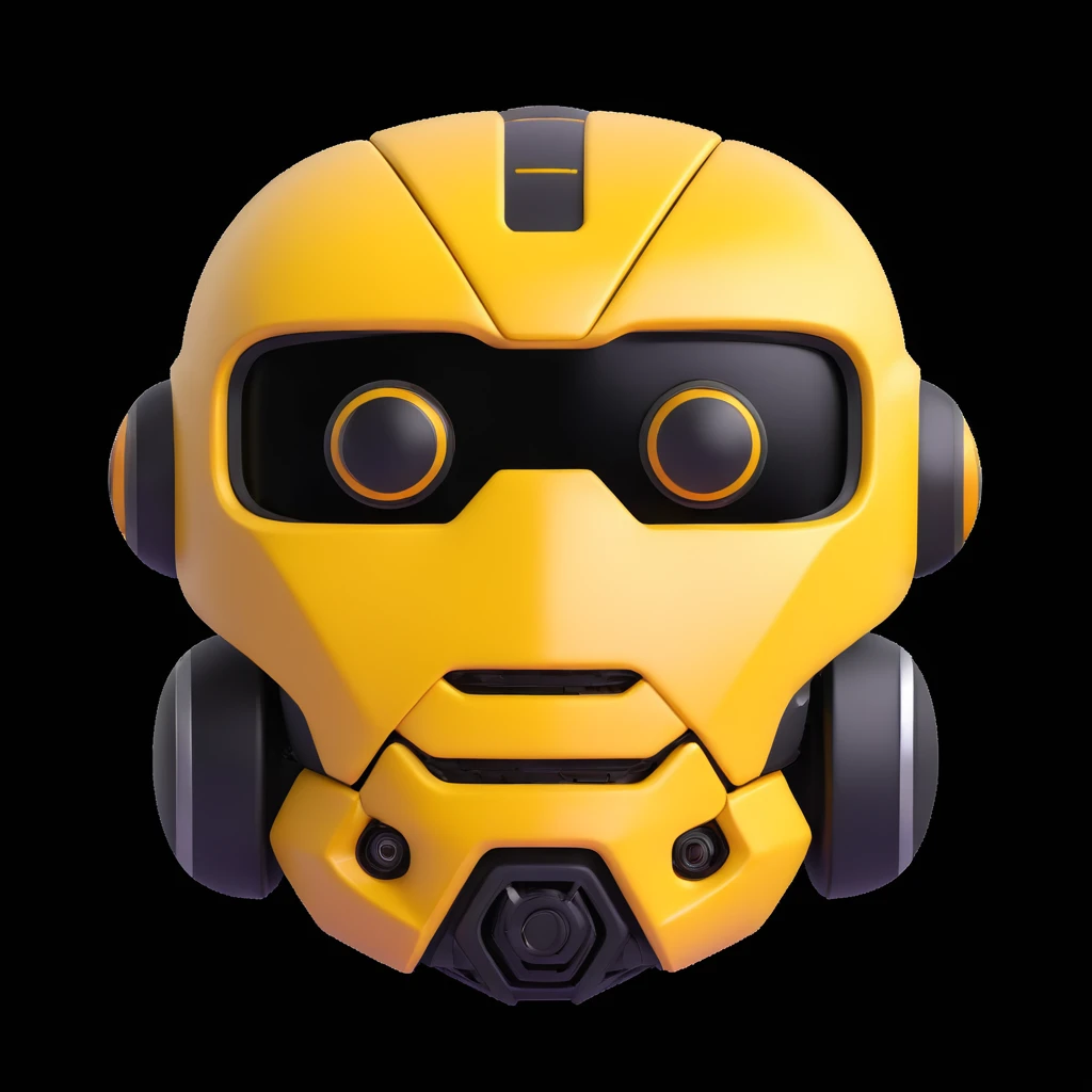 3D rendered emoji of a robot face inspired by Bumblebee, with Toyota GR86 front features, yuzu fruit skin texture, yellow background, black rounded border emoji
