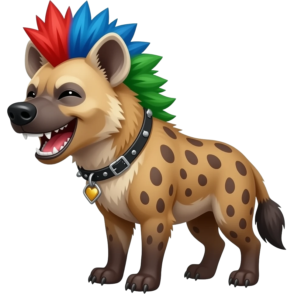 hyène punk cheveux rouge bleu vert qui rigole emoji