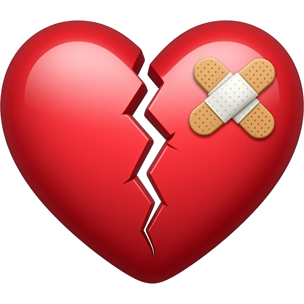 Realistic Broken heart with small bandage On it emoji