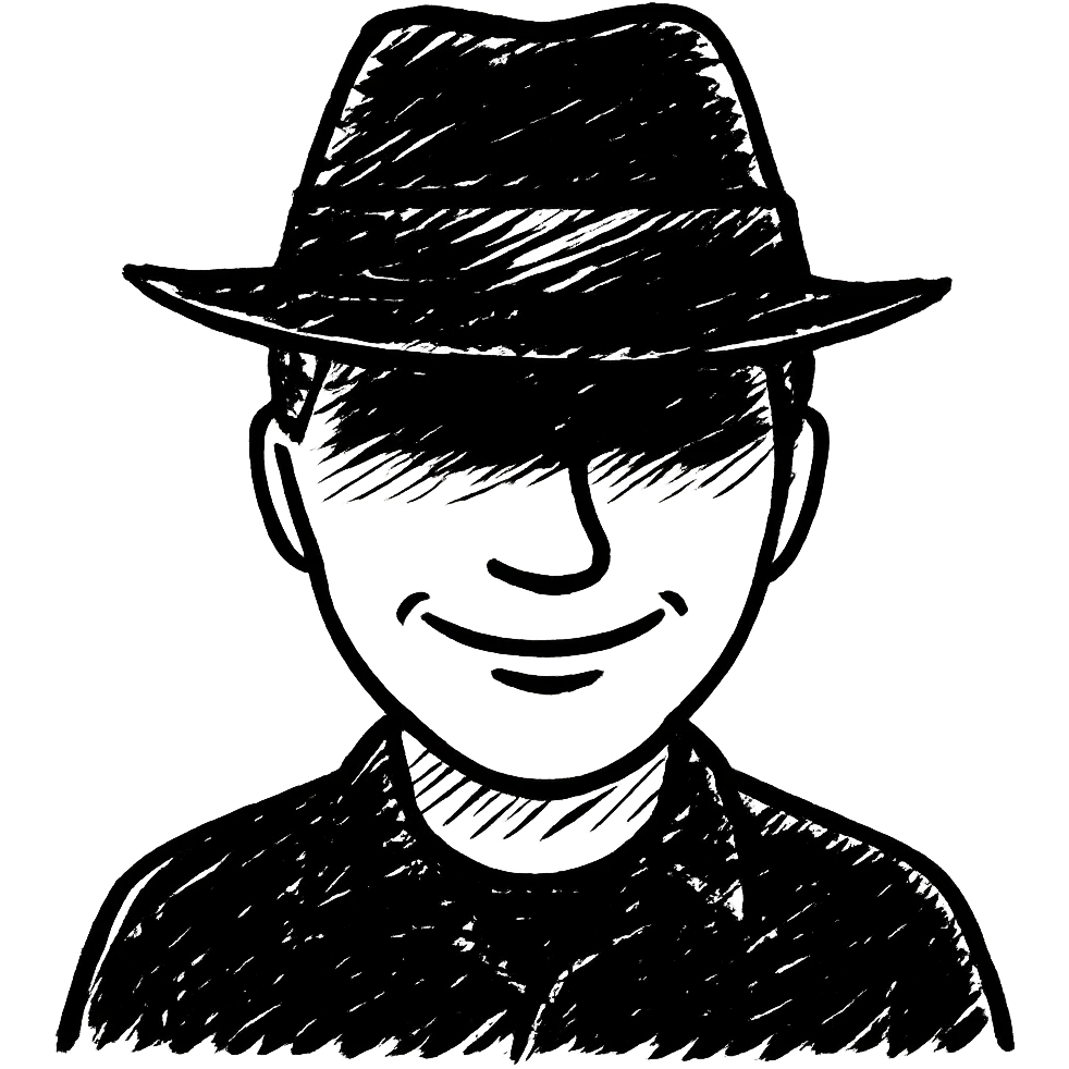 Make the shirt all black, keep the yellow man smiling with a black fedora whose shadow covers his eyes, preserve the original style, no background. emoji