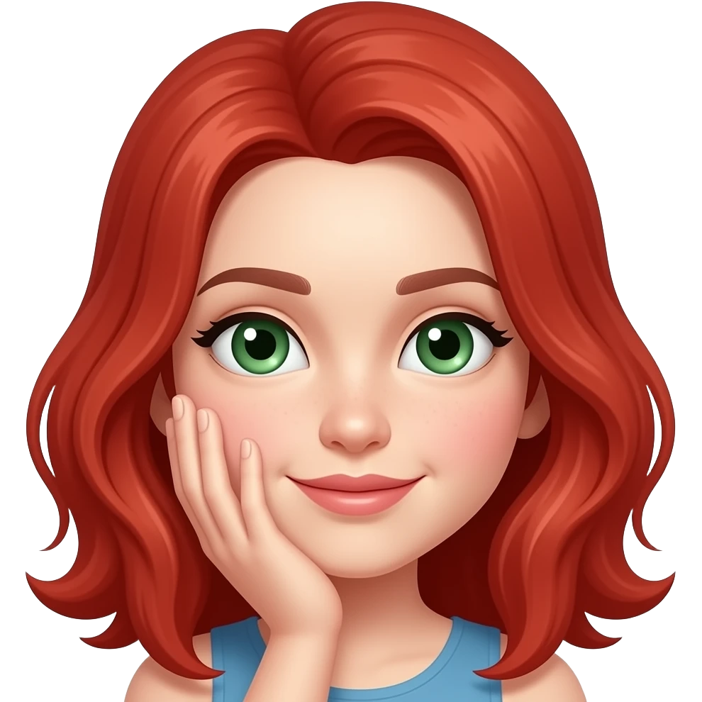 green eyes, palm on face, red hair emoji