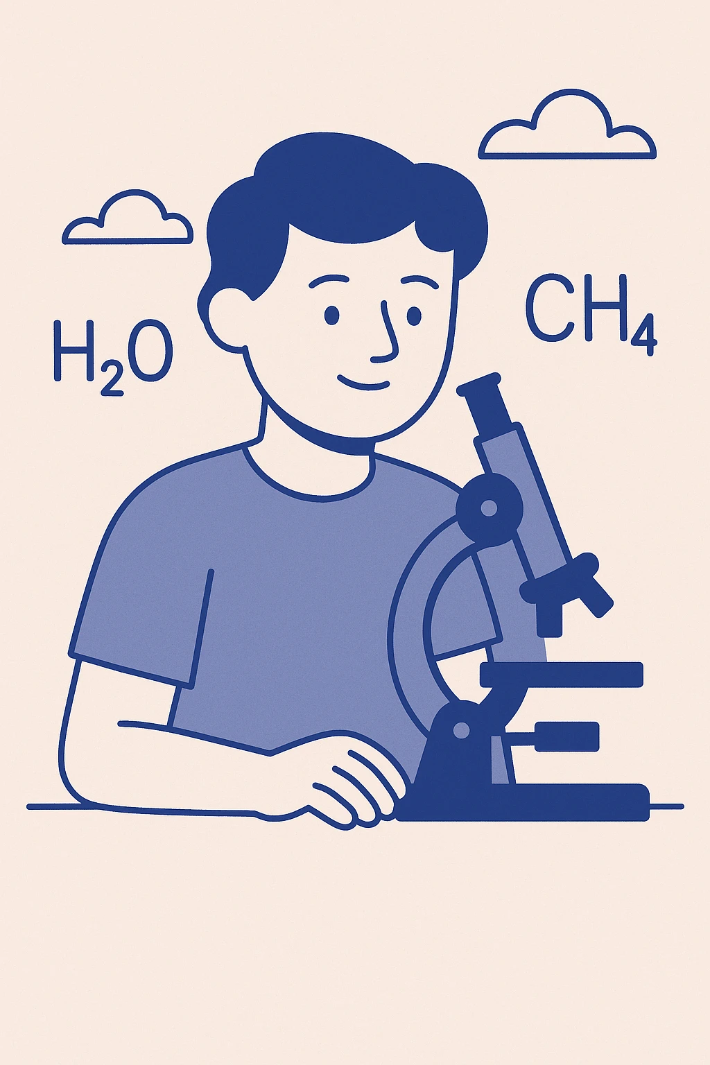 school subject chemistry, microscope and chemical formulas, educational atmosphere, flat style emoji