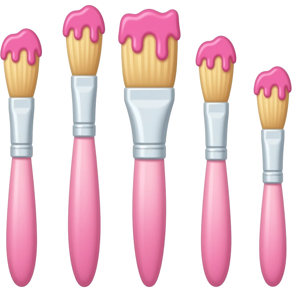 5 pink pastel paintbrushes of different sizes with pink paint emoji