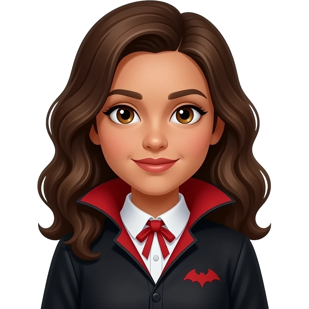 mixed race latina, black, white girl with vampire shirt and brown wavy hair emoji