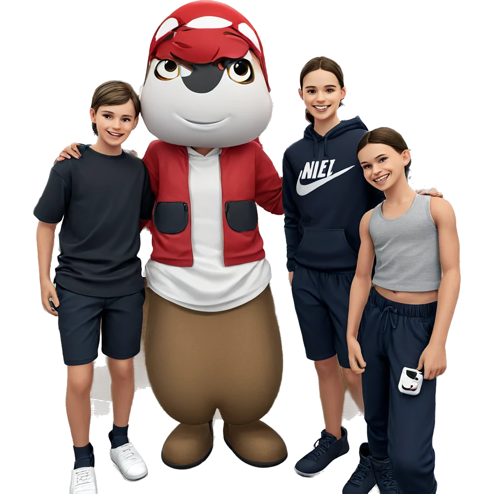 smiling girl among boys indoors emoji