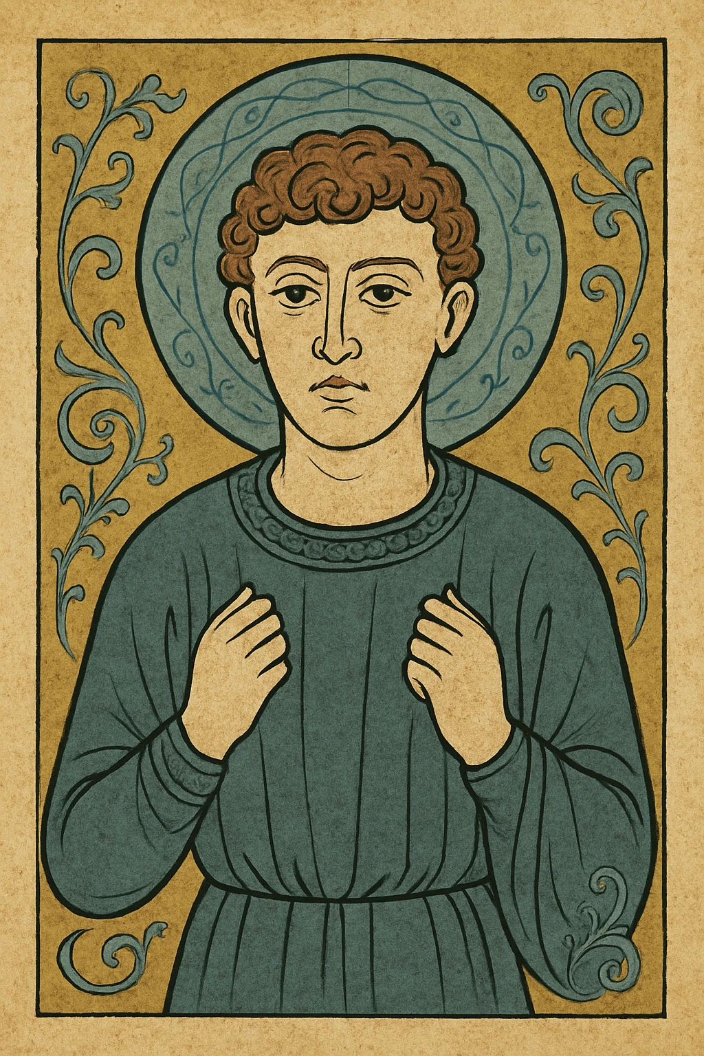 Can you create a medieval painting with my friend's face? I've attached a picture of him emoji