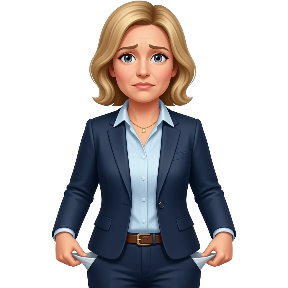 EMOJI Valérie Pécresse triste montrant l'intérieur de ses poches vides emoji