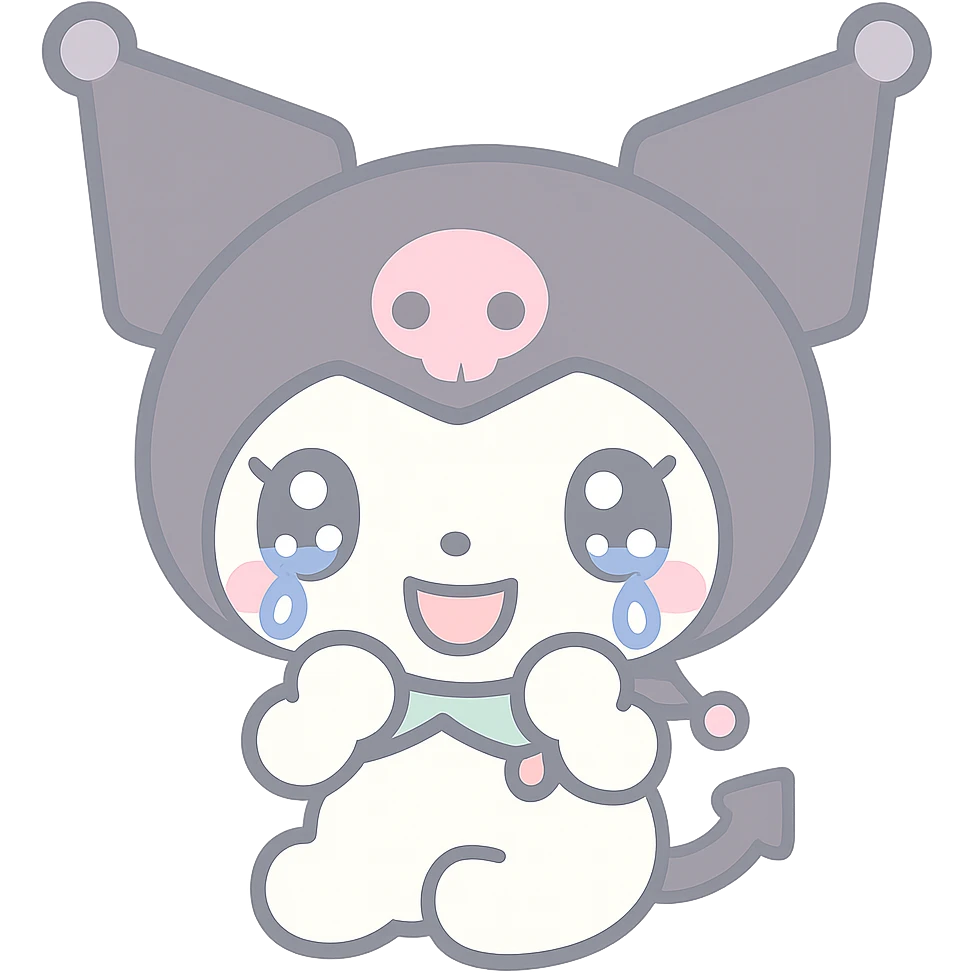 Kuromi crying, kawaii style, transparent background, tears clearly visible emoji