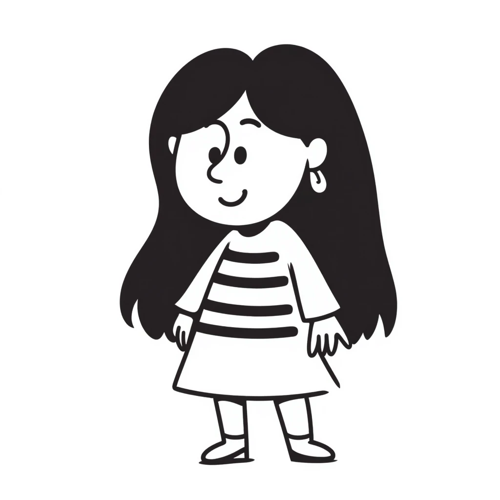 A cute hand-drawn girl named Elma with long hair and a friendly smile emoji