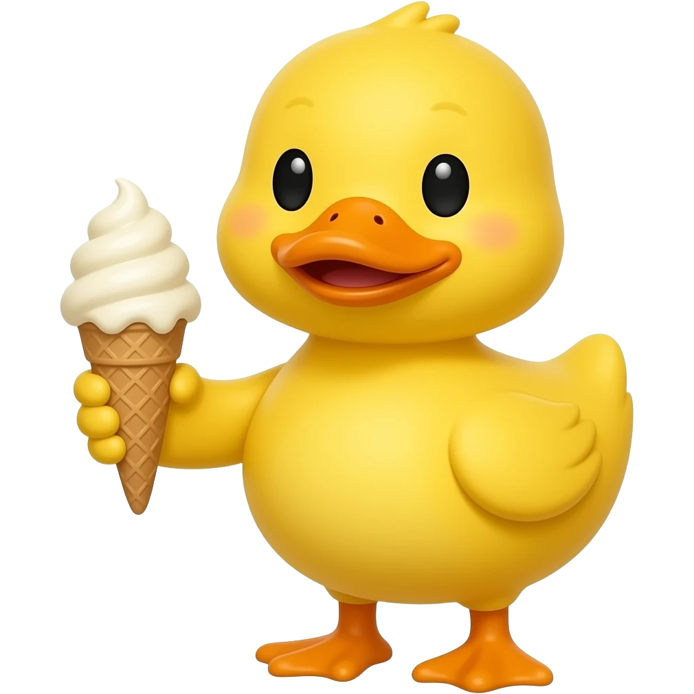 yellow duck standing and hold ice cfeam emoji