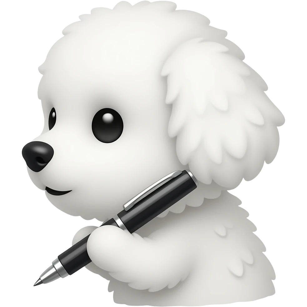 Very smallWhite fluffy dog using pen, crop face for profile emoji