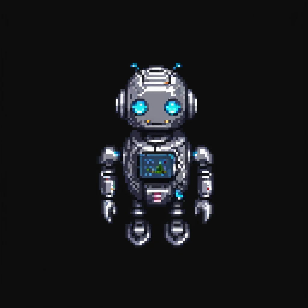 pixel art of a droid giving a friendly greeting, Star Wars style emoji