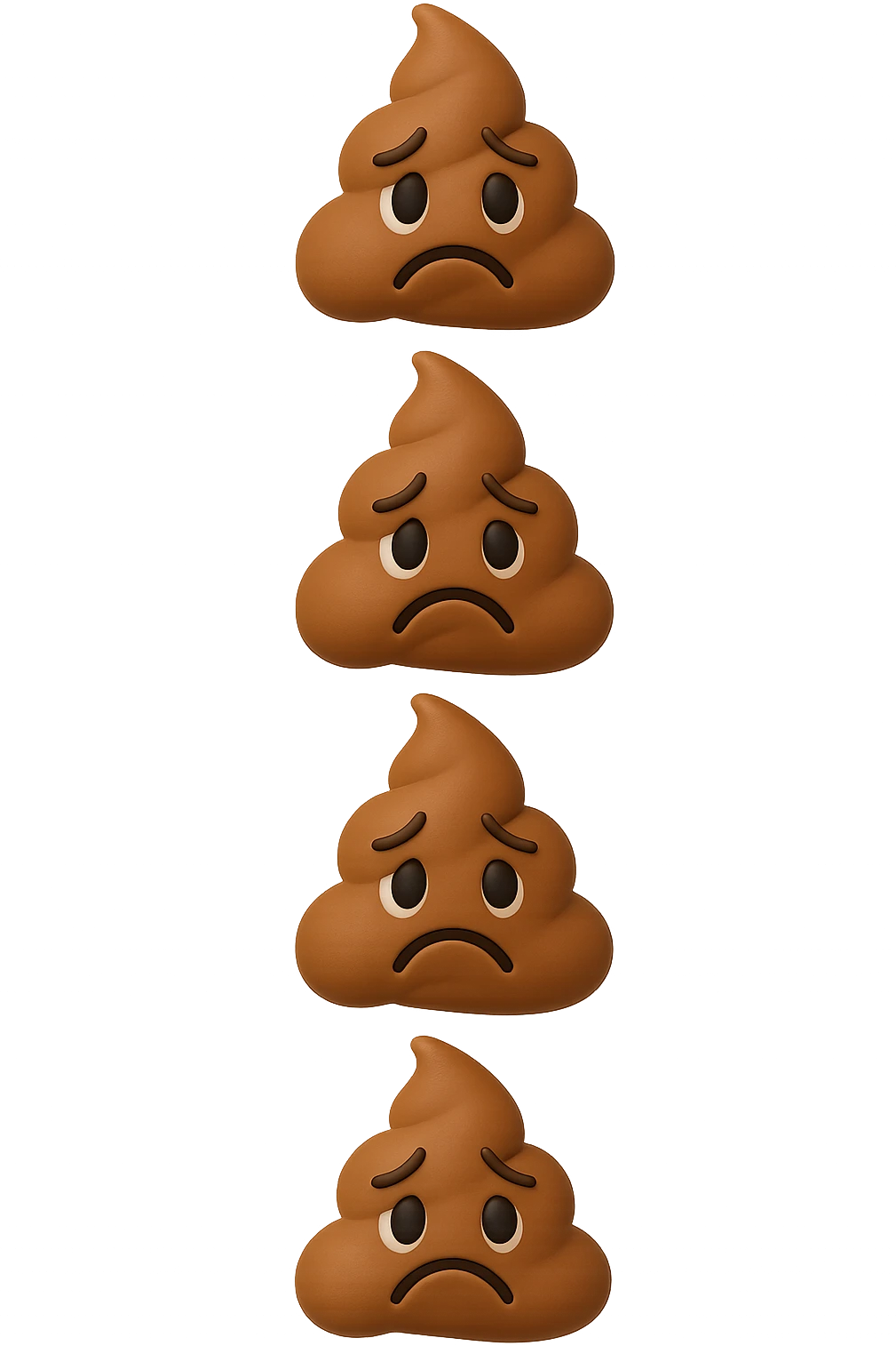 EMOJI STILE IPHONE 3D DI palline di cacca tristi che cadono dall'alto verticalmente, iperrealistico 4k emoji