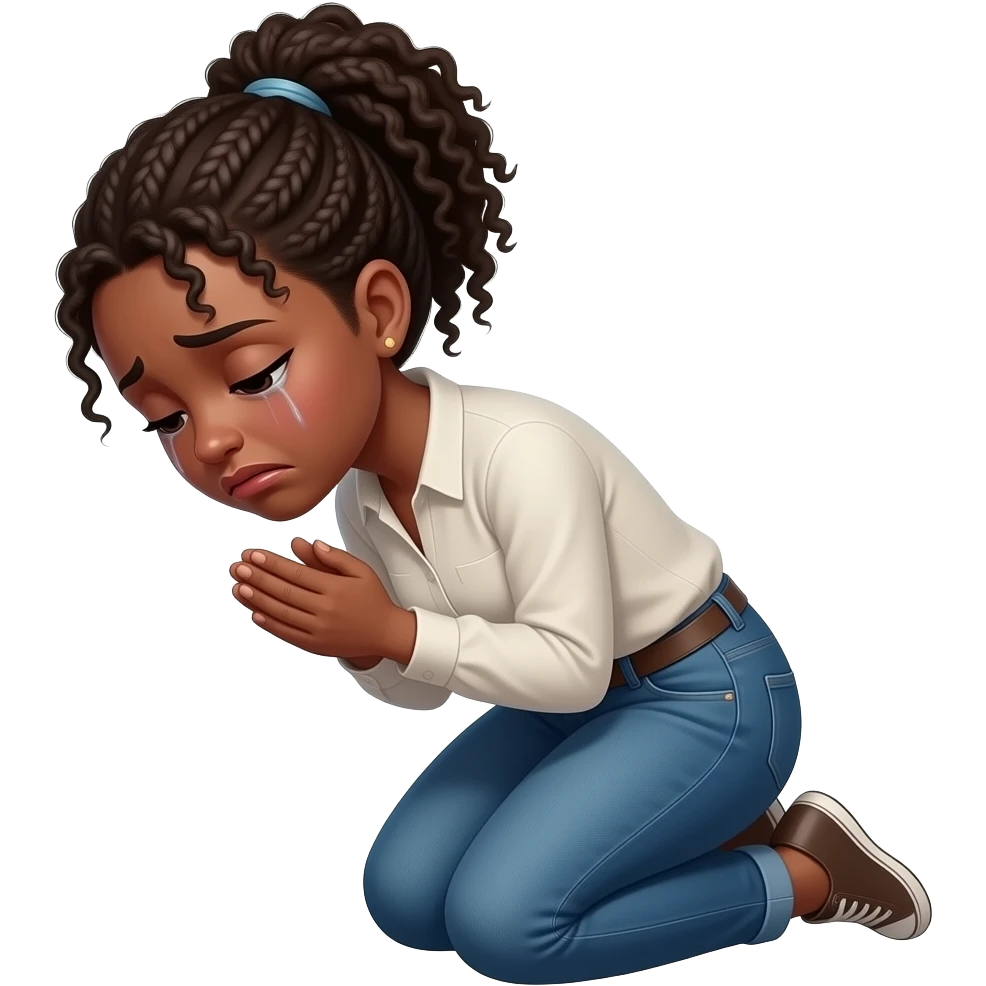 show a black women on their knee begging really sad emoji