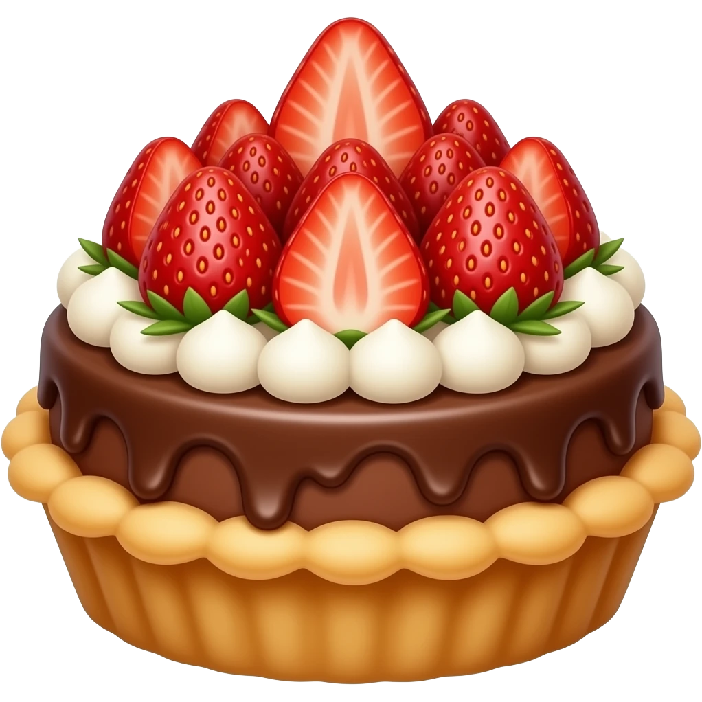 strawberry chocolate pie dessert, pie with strawberries and chocolate, premium casual game art, 3D cartoon, front view, centered, emoji