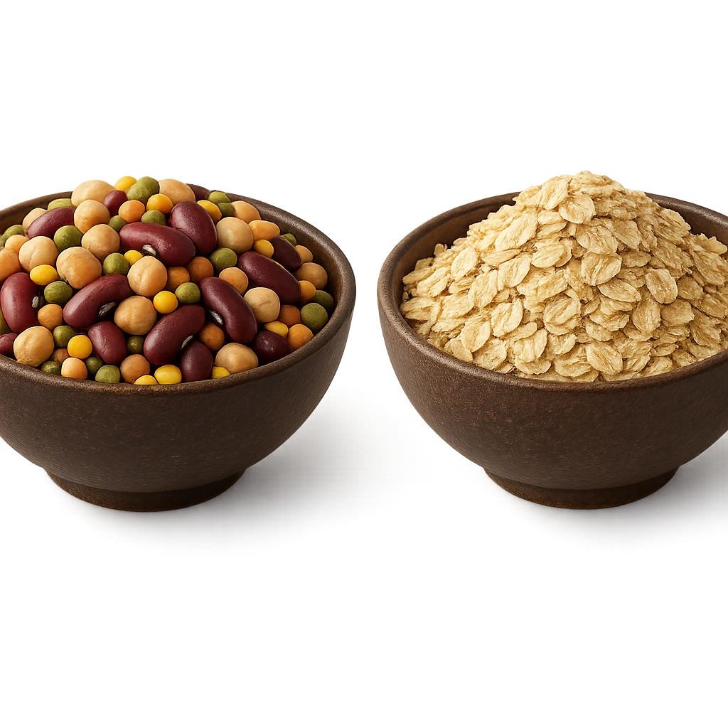 BOWL DI LEGUMI INSIEME A BOWL DI FIOCCHI DI AVENA,  iperrealistico 4k emoji