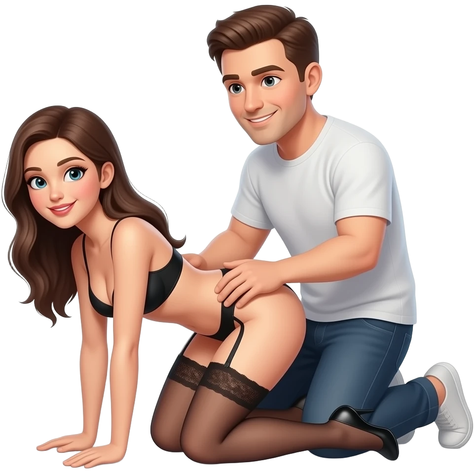 A flirty sexual girl bent over on her knees, having a guy give it to her from the back emoji