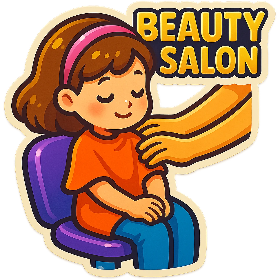 a girl sitting in a beauty salon getting a massage, lively and adorable emoji