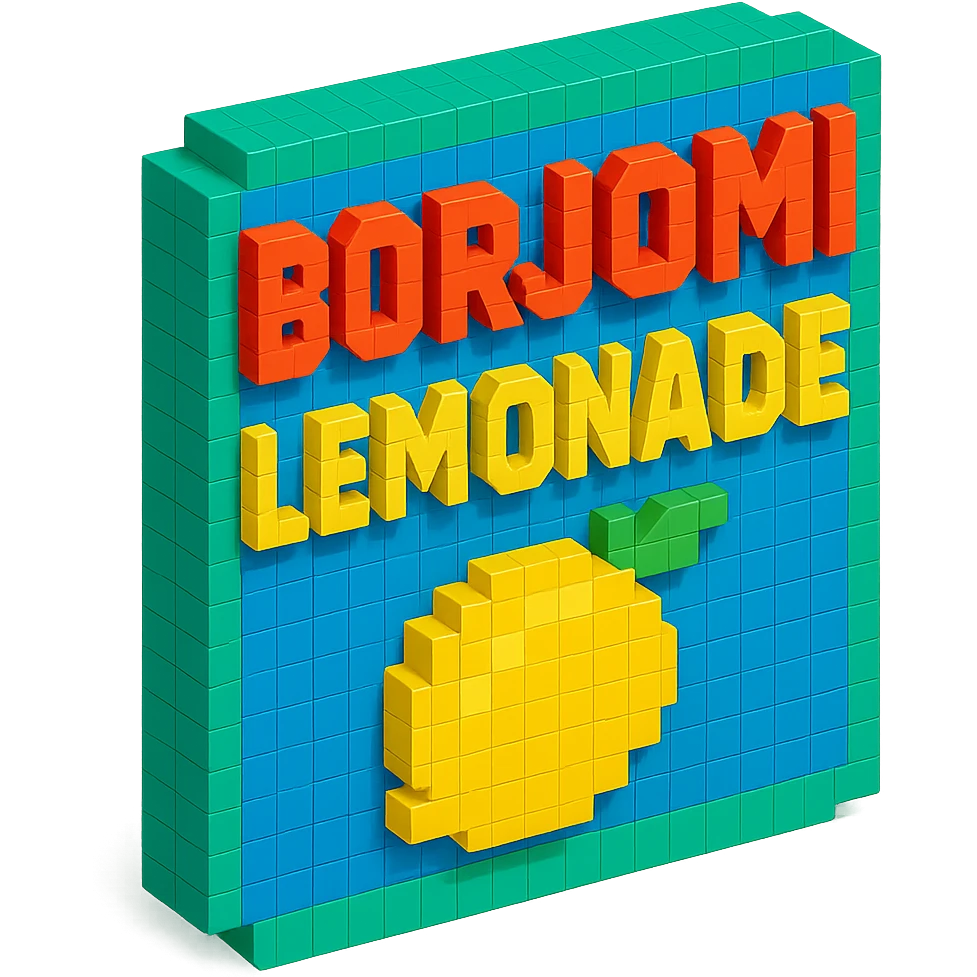 Borjomi lemonade advertisement sign with bold text emoji