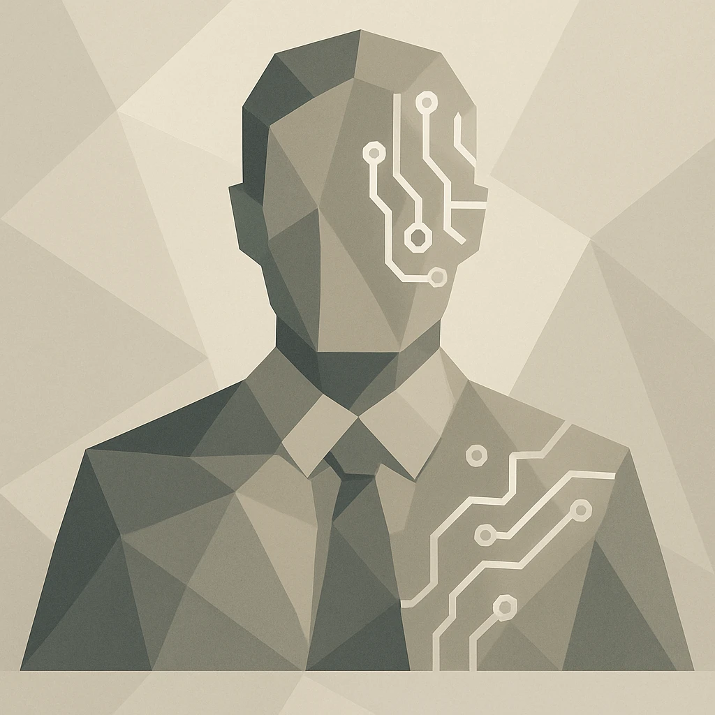 supervisor AI agent, modern style, stylized human silhouette with digital circuit patterns, neutral colors emoji